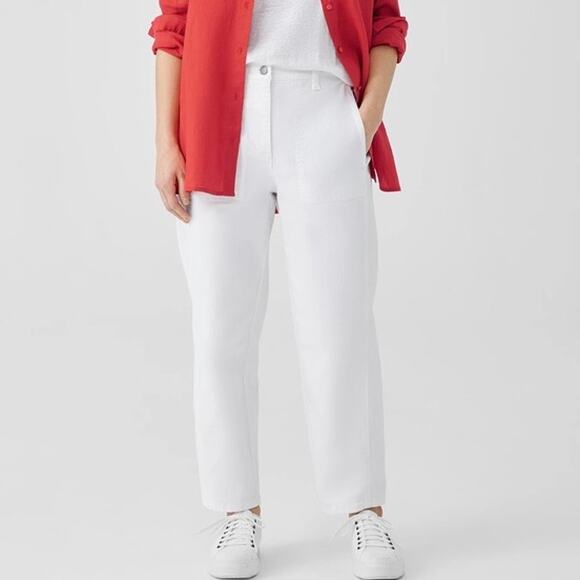 Eileen Fisher Denim - Eileen Fisher Lantern Jeans Size L White Organic Cotton Crop Denim Casual Staple